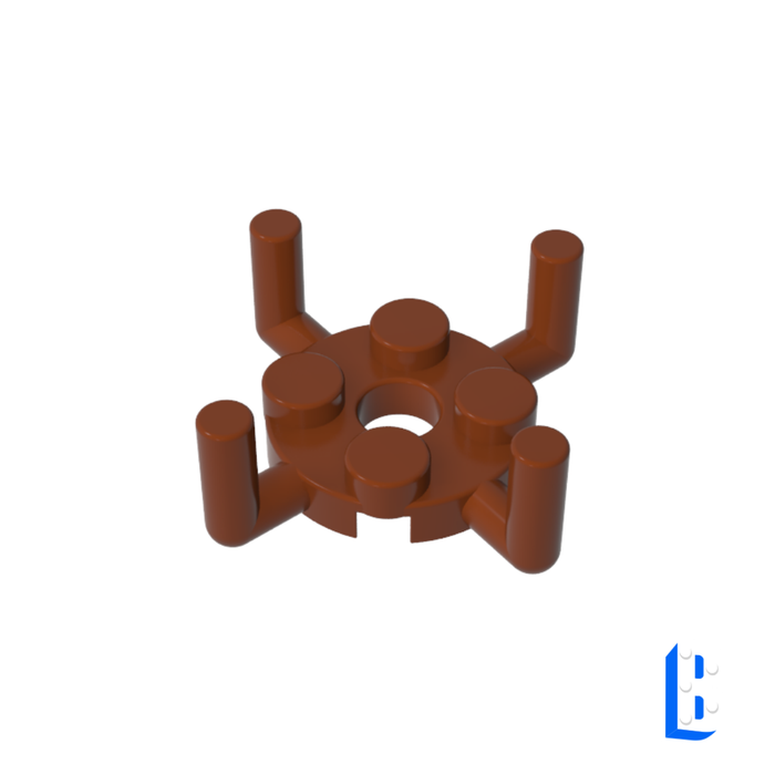 Plate Round 2 x 2 with Pin Hole and 4 Arms Up - Reddish Brown