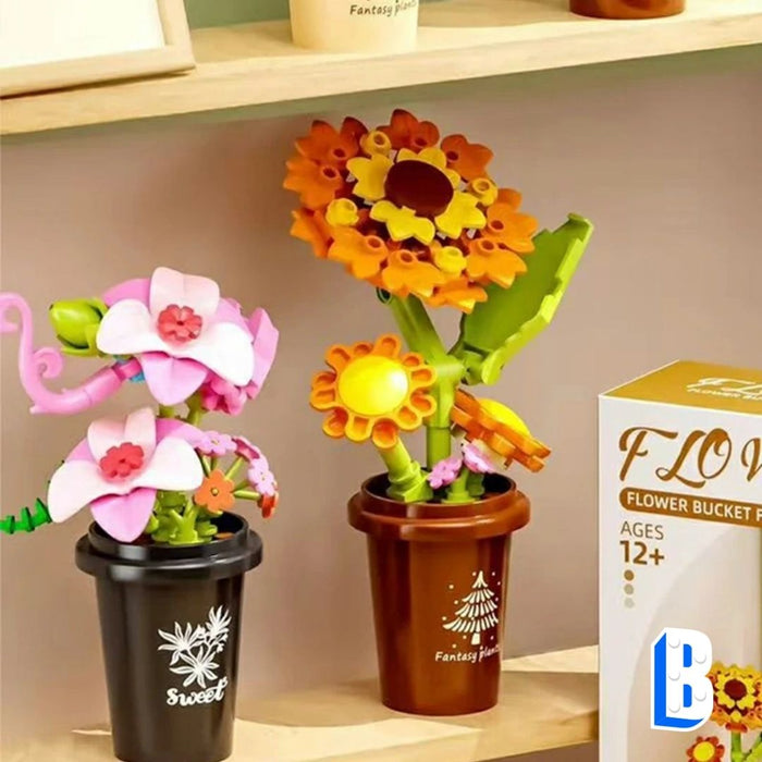 L'ensemble de petits pots fleurit