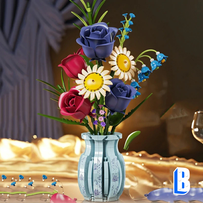 Le bouquet roses et marguerites (vase inclus)