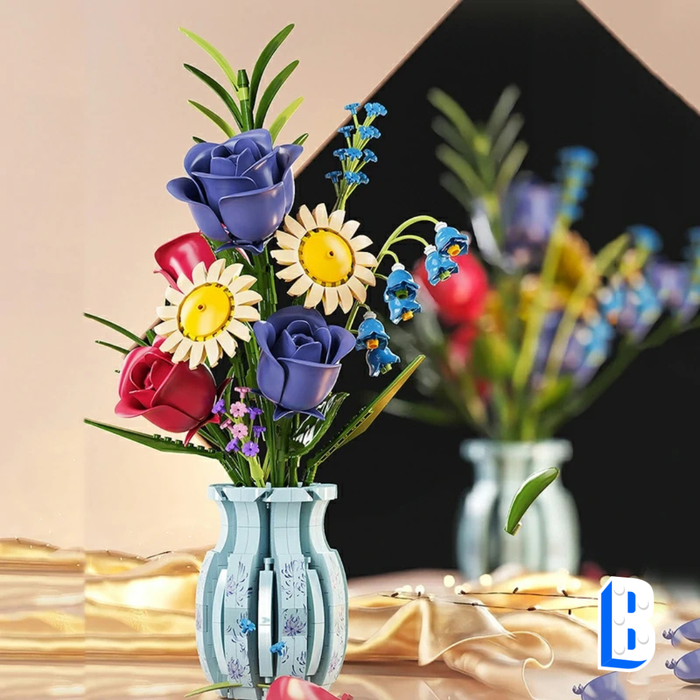 Le bouquet roses et marguerites (vase inclus)