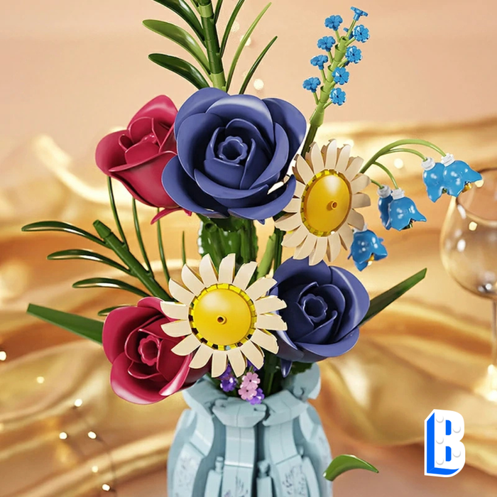 Le bouquet roses et marguerites (vase inclus)