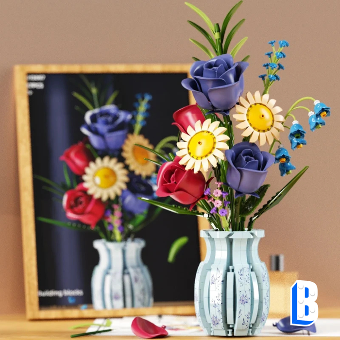Le bouquet roses et marguerites (vase inclus)