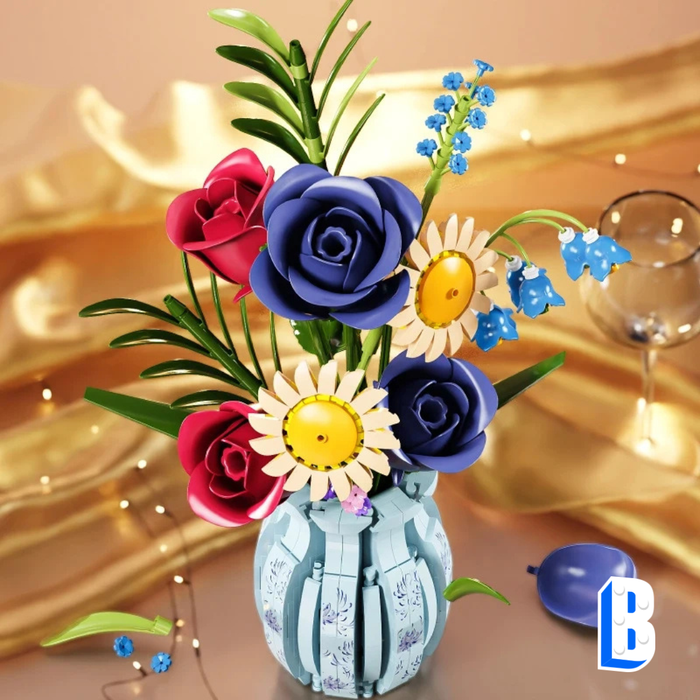 Le bouquet roses et marguerites (vase inclus)