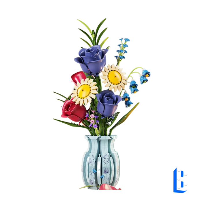 Le bouquet roses et marguerites (vase inclus)